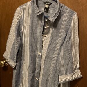 Ali Miles Blue and White Striped Button-Down Shirt